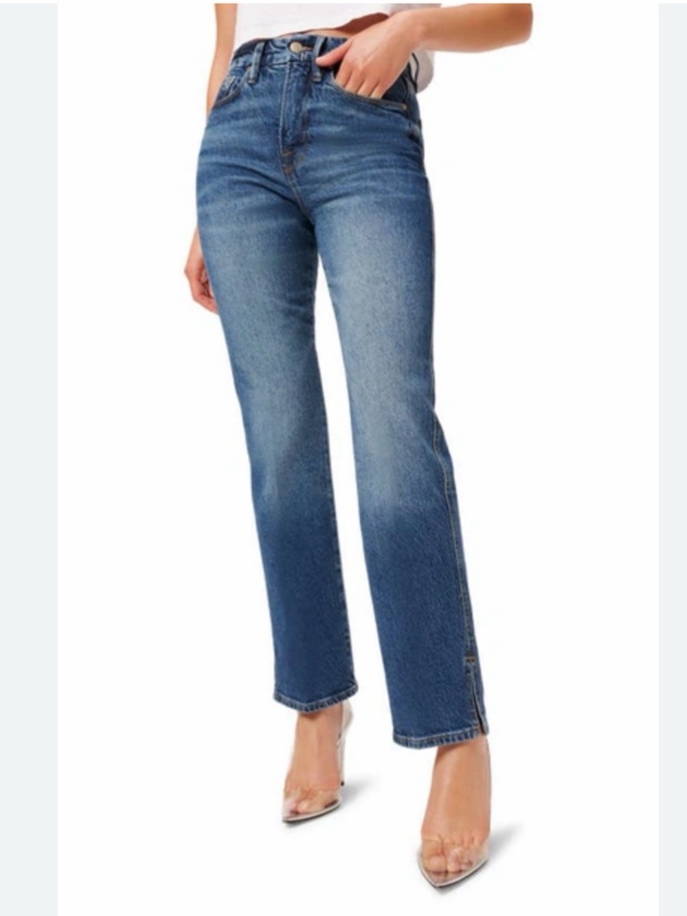 Good American Classic Straight Leg Jeans in Blue Wash